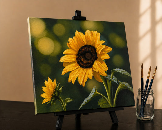 Sunflower acrylic paint night on canvas at String hART Studio in Hammonton, New Jersey